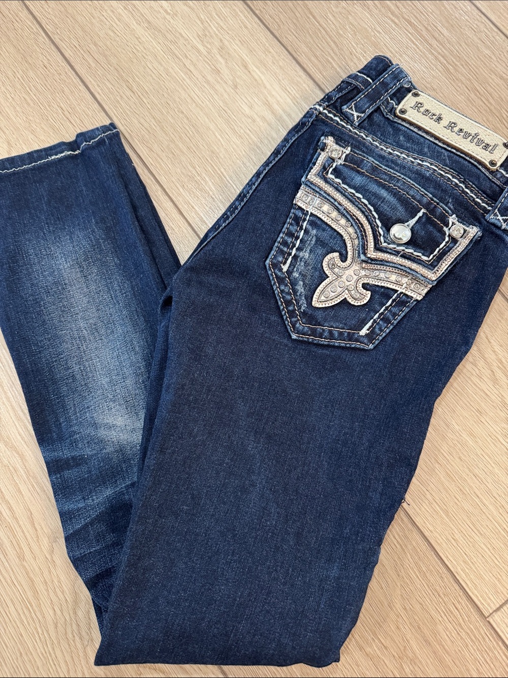 Rock Revival Kai Bootcut Jeans Sz 26 Y2K Trendy Dark Wash Sparkle
